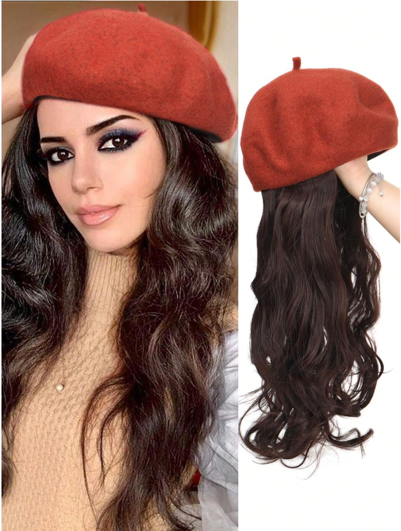 Synthetic Long Wavy Brown Hair Hat Wig