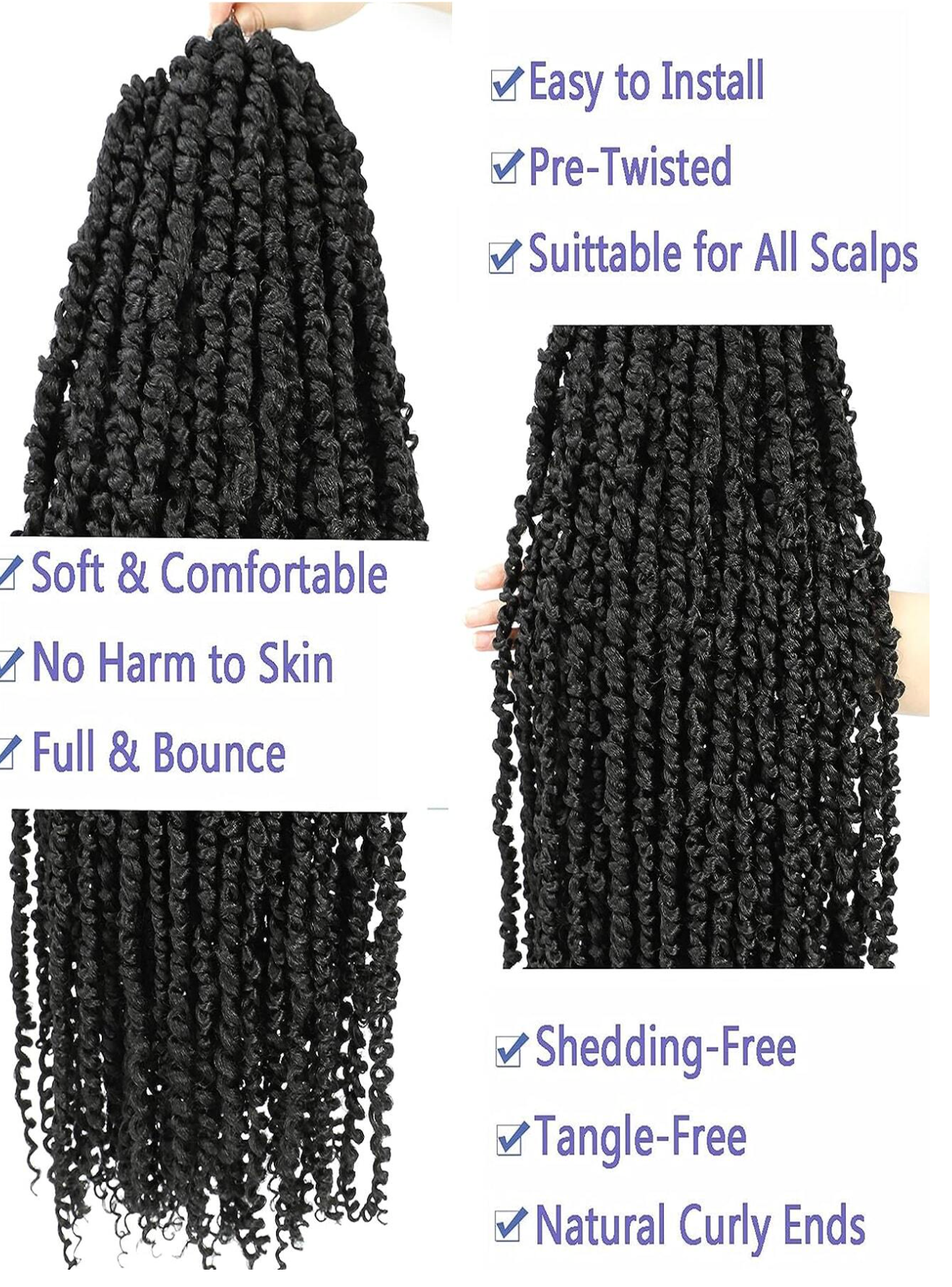 24" Passion Black Twist Crochet Hair (8 Pack)