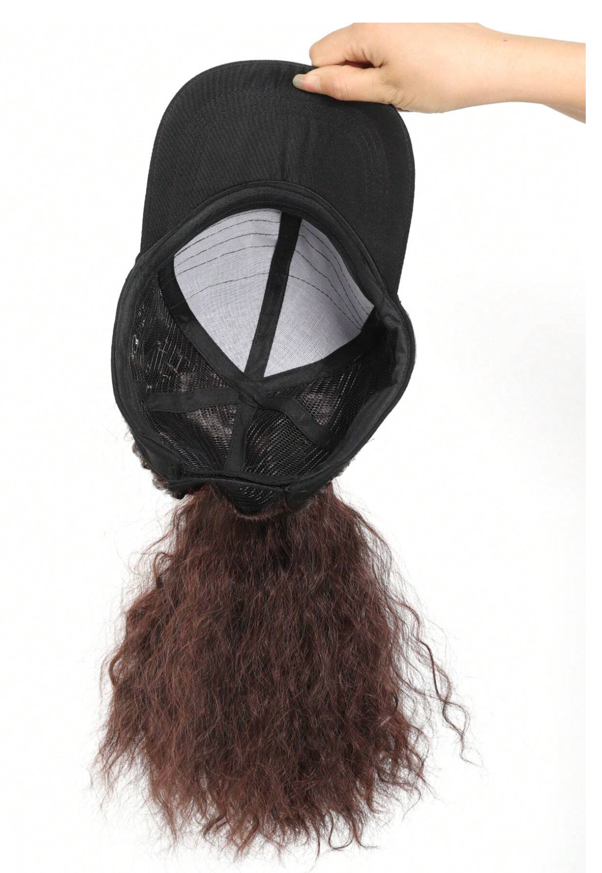 Wavy Dark Brown Ponytail Synthetic Hat Wig