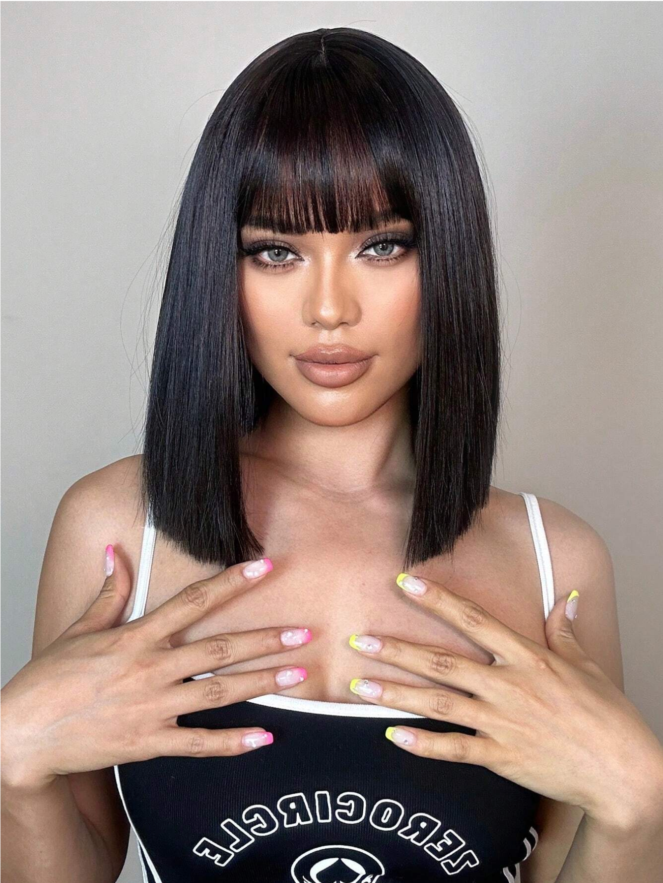 Natural-Look Straight Black Bob Wig