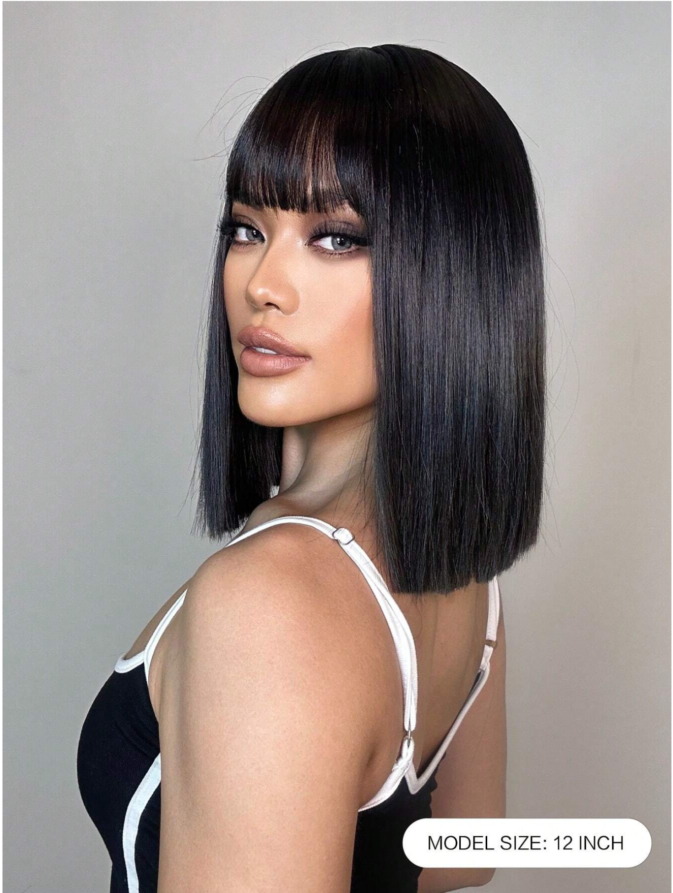 Natural-Look Straight Black Bob Wig