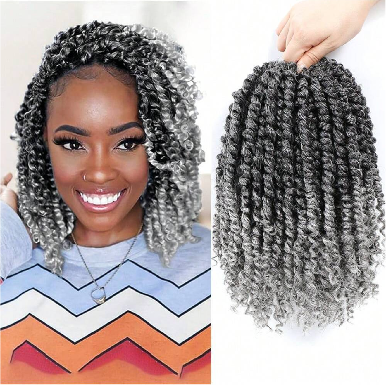 Grey Ombre Passion Twist Crochet Extensions
