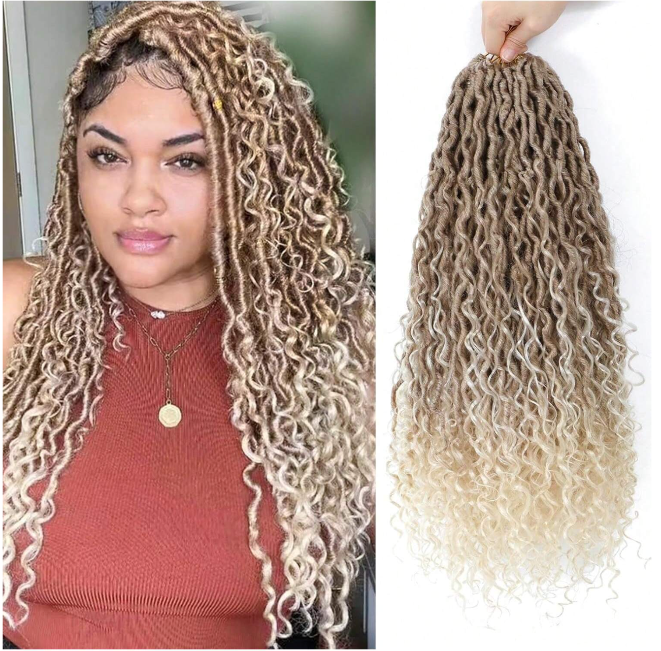 Blonde Highlight 22" Crochet Goddess Locs (8 Pack)