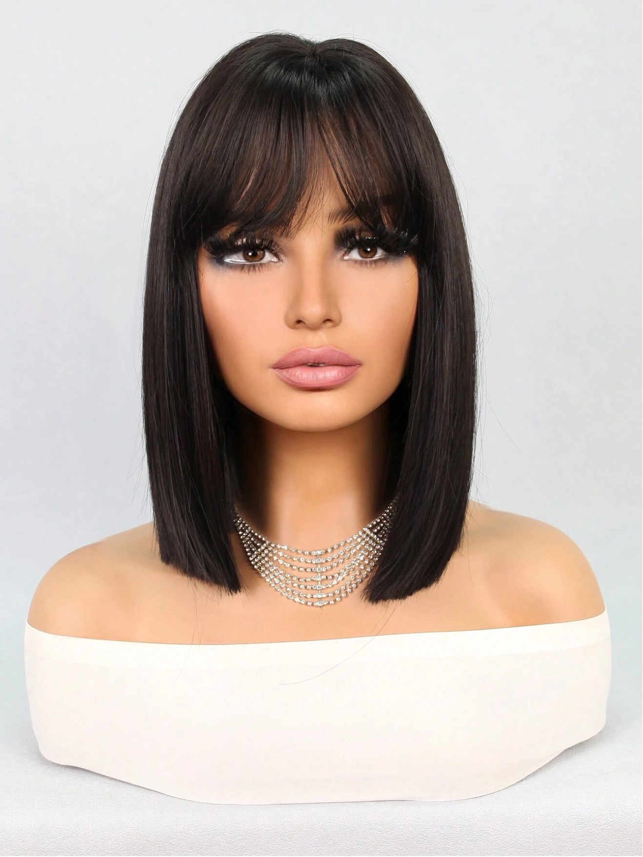 Natural Black Bob Synthetic Wig w/Bangs