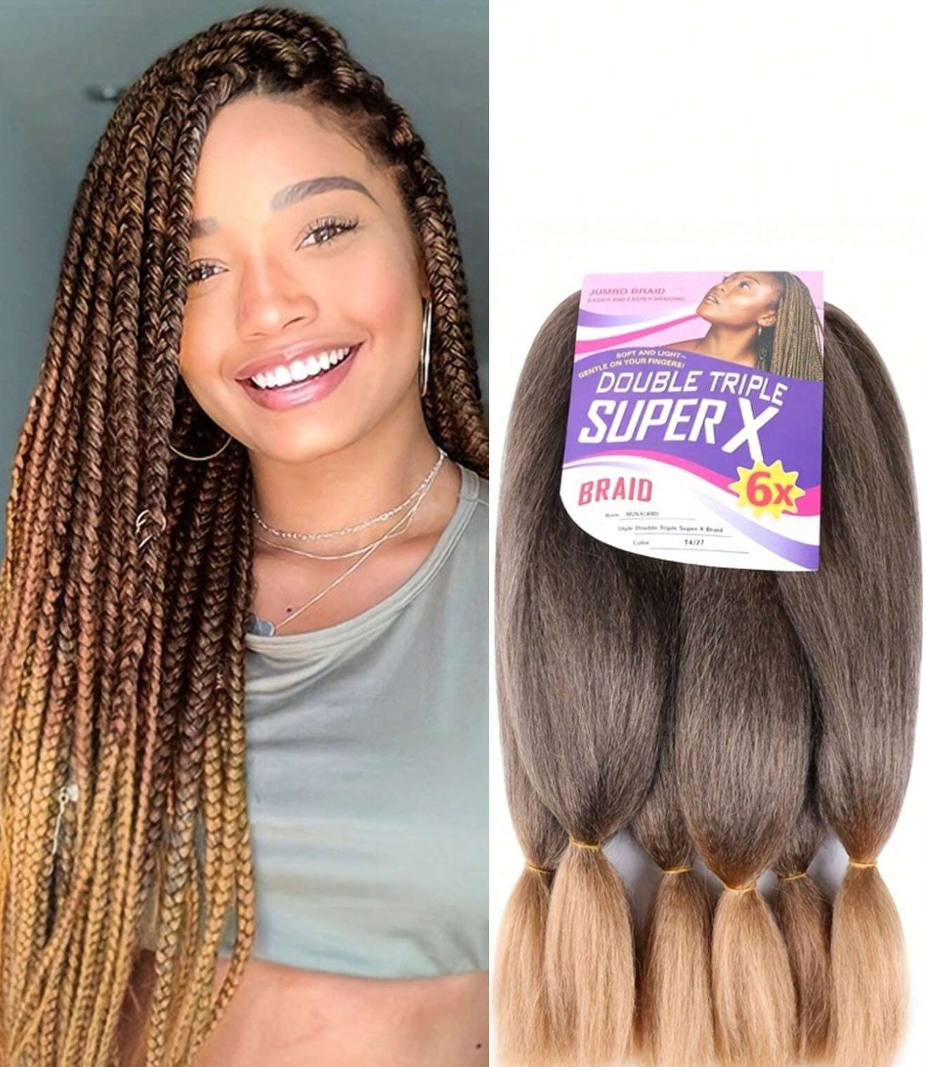 6 Pack Dark Brown/Light Brown 24" Braiding Hair