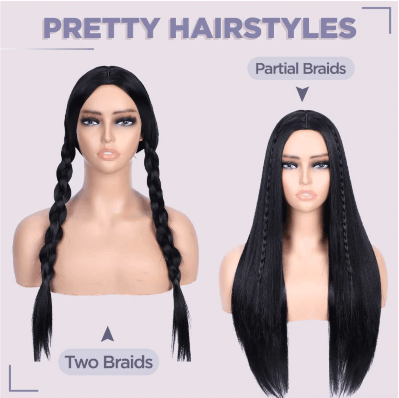 Black Straight 28" Synthetic Wig