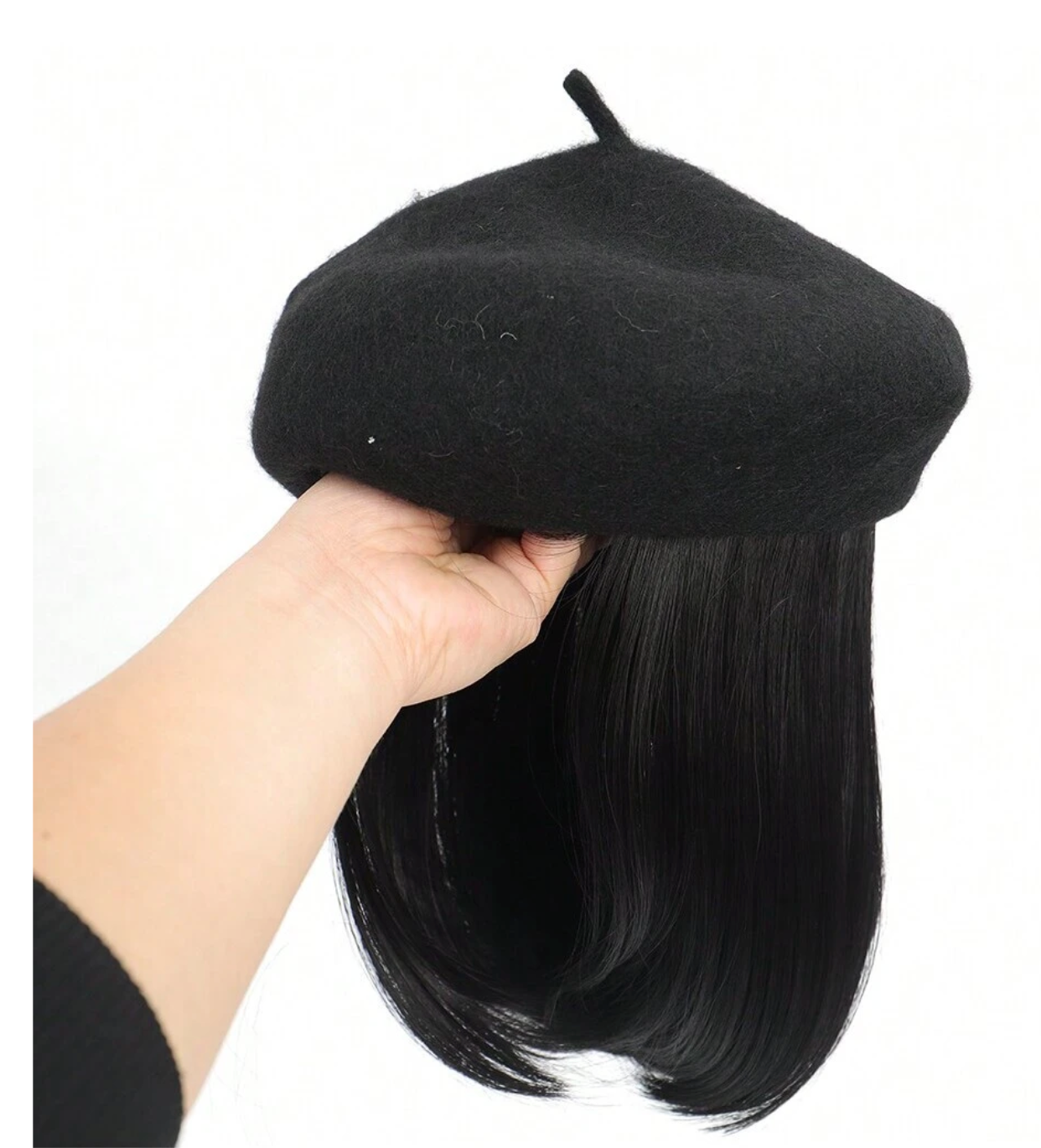 Black Beret 16" Synthetic Hair Hat Wig