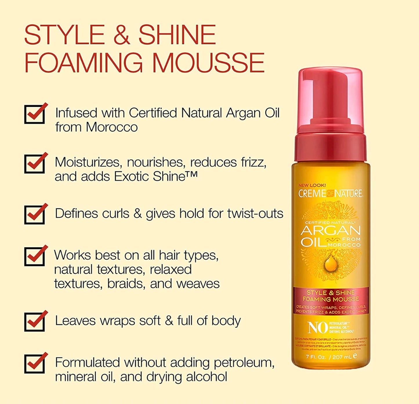 Creme Of Nature Argan Style & Shine Foaming Mousse - 207ml