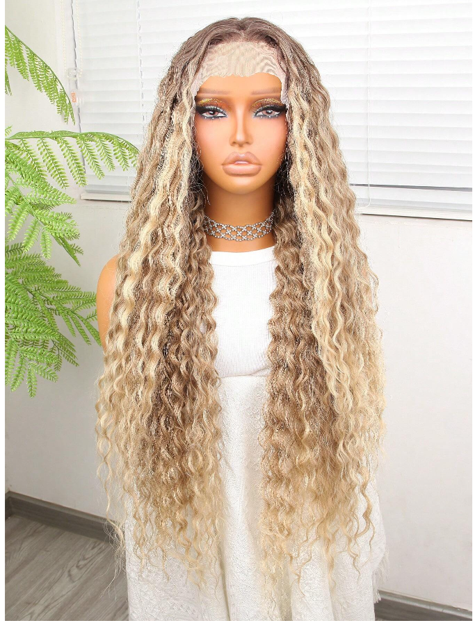 Blonde Ombre Wavy Synthetic Lace Front Wig - 32"