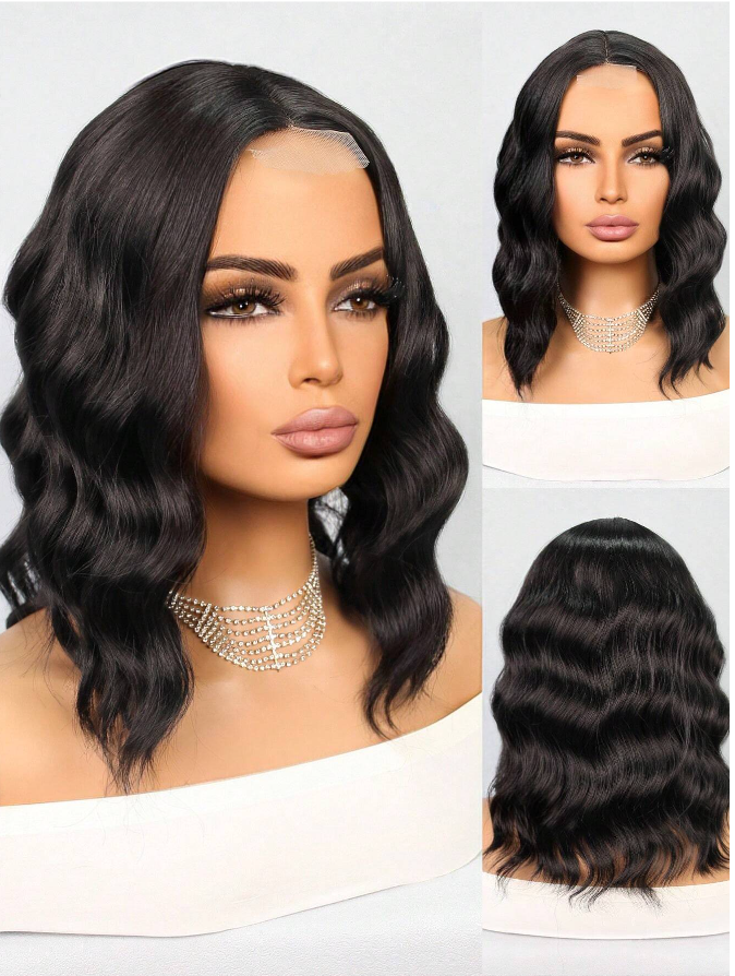 Black 14" Lace Syntheitc Wavy Wig