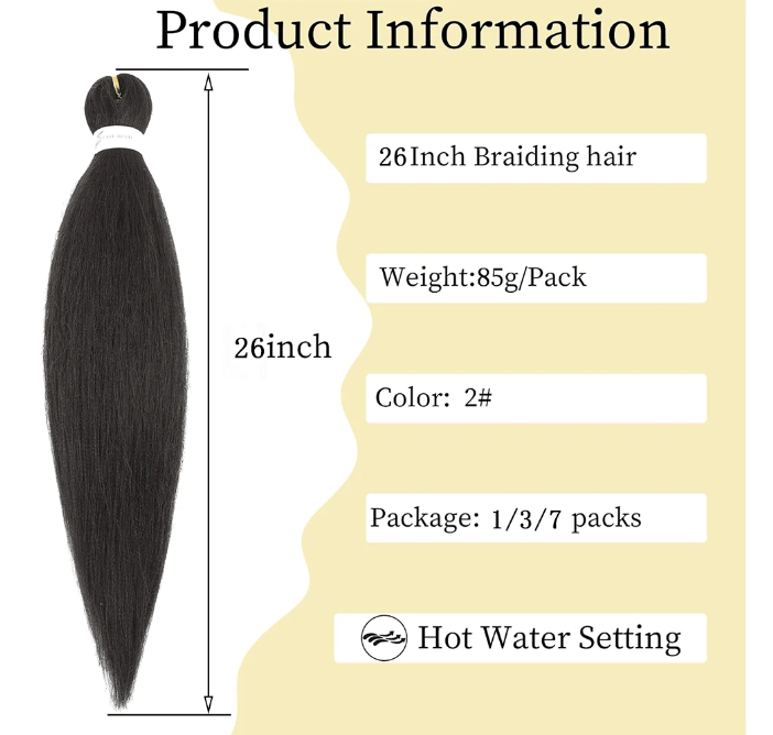 Braiding Hair Pre Stretched 26inch Kanekalon-#2 (7Pack)