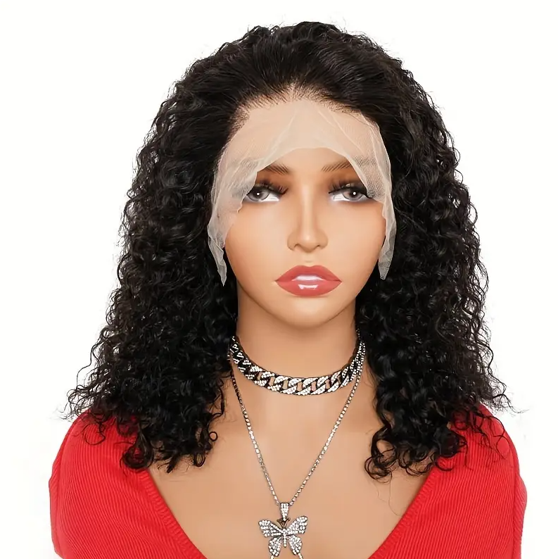Natural Black/Brown Water Wave Human Hair Lace Front Wig