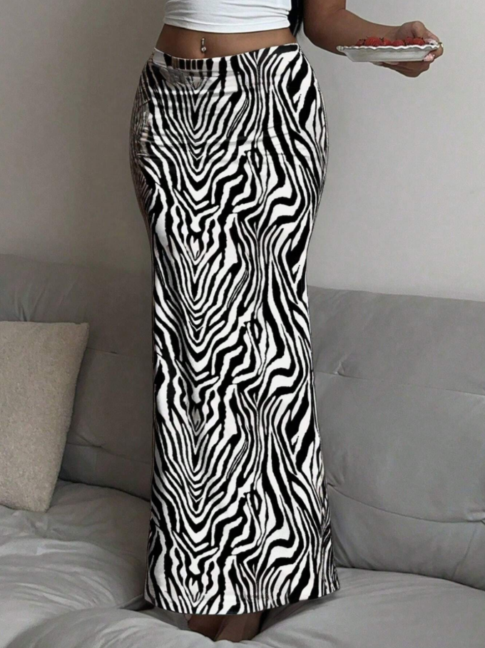 Black & White Zebra Print Maxi Skirt