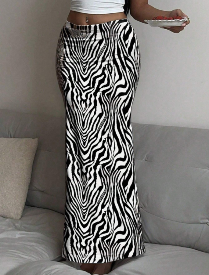 Black & White Zebra Print Maxi Skirt