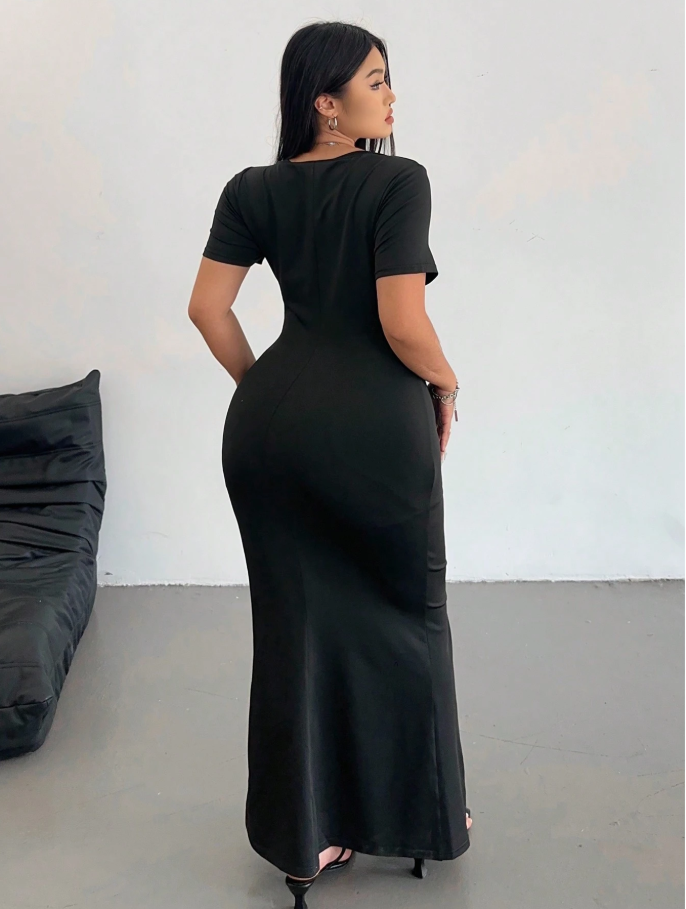 Black V Cut T-Shirt Maxi Dress