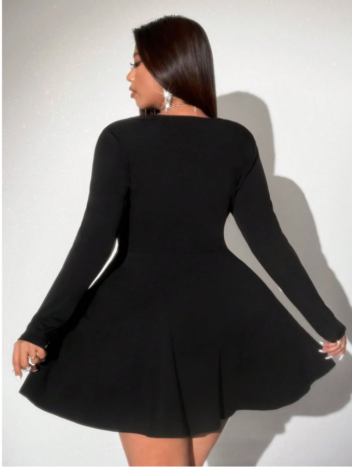 Plus Size Black V Cut Mini Dress