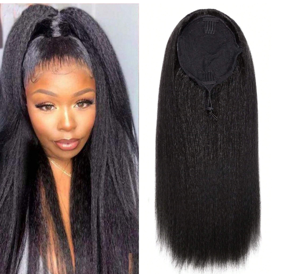 Black 20" Kinky Straight Drawstring Ponytail
