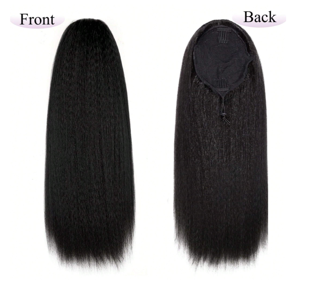 Black 20" Kinky Straight Drawstring Ponytail