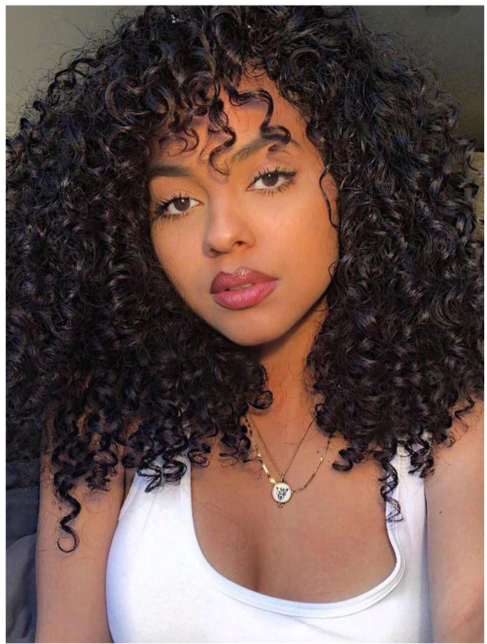 Black Curly Soft Synthetic Wig w/Bangs