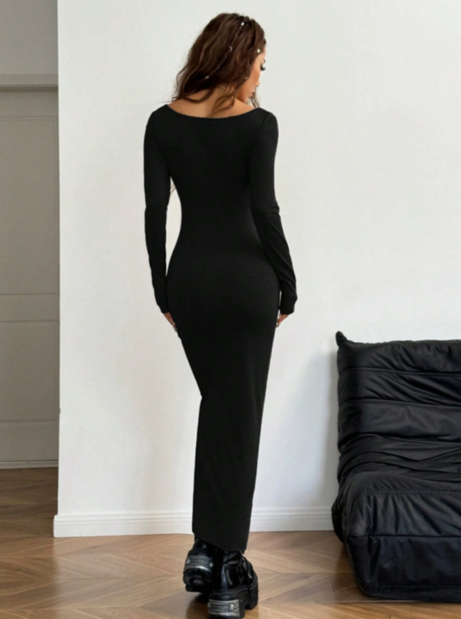 Black Shapely Knit Maxi Dress