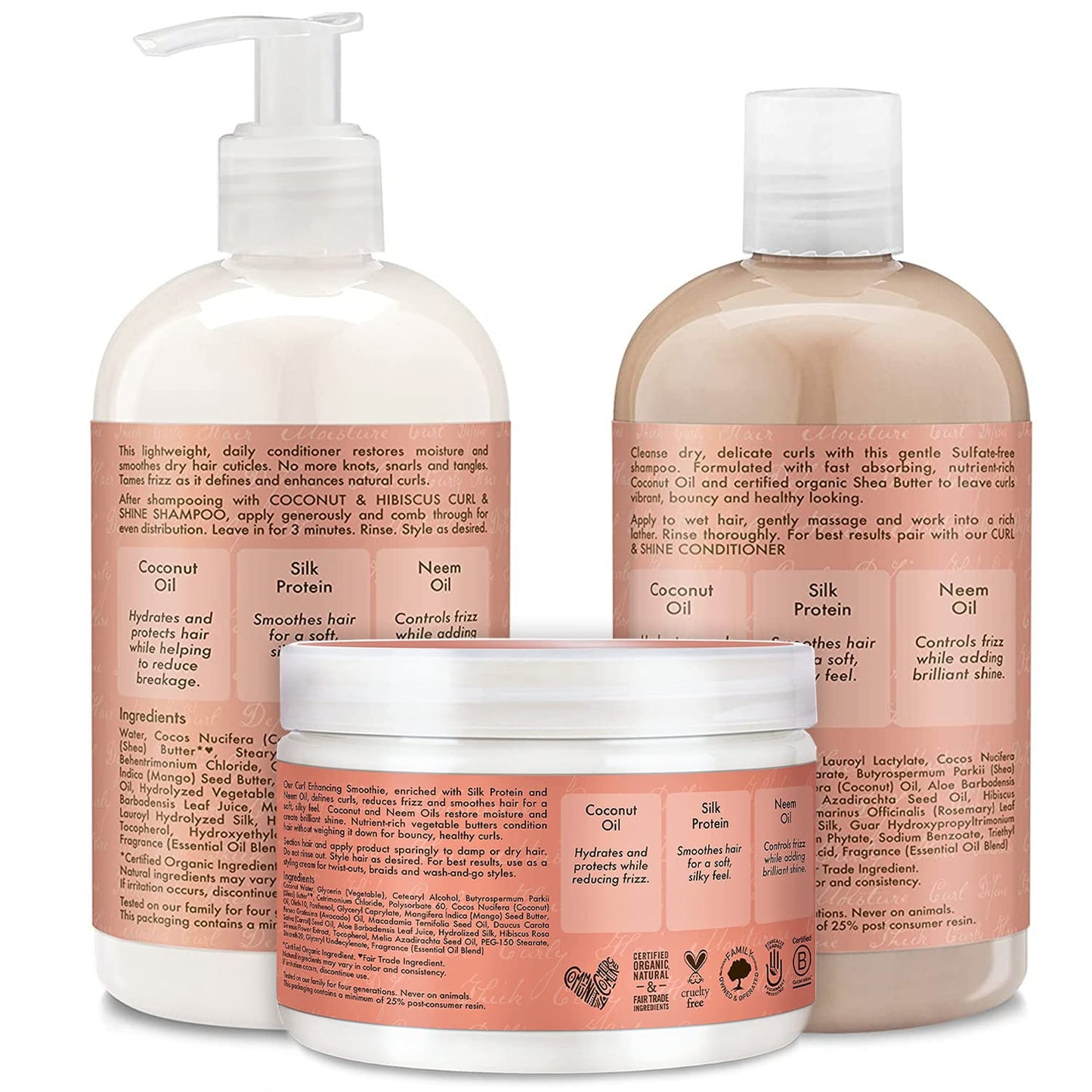 Shea Moisture Coconut & Hibiscus Curl Trio: Shampoo, Conditioner, and Curl Enhancing Smoothie