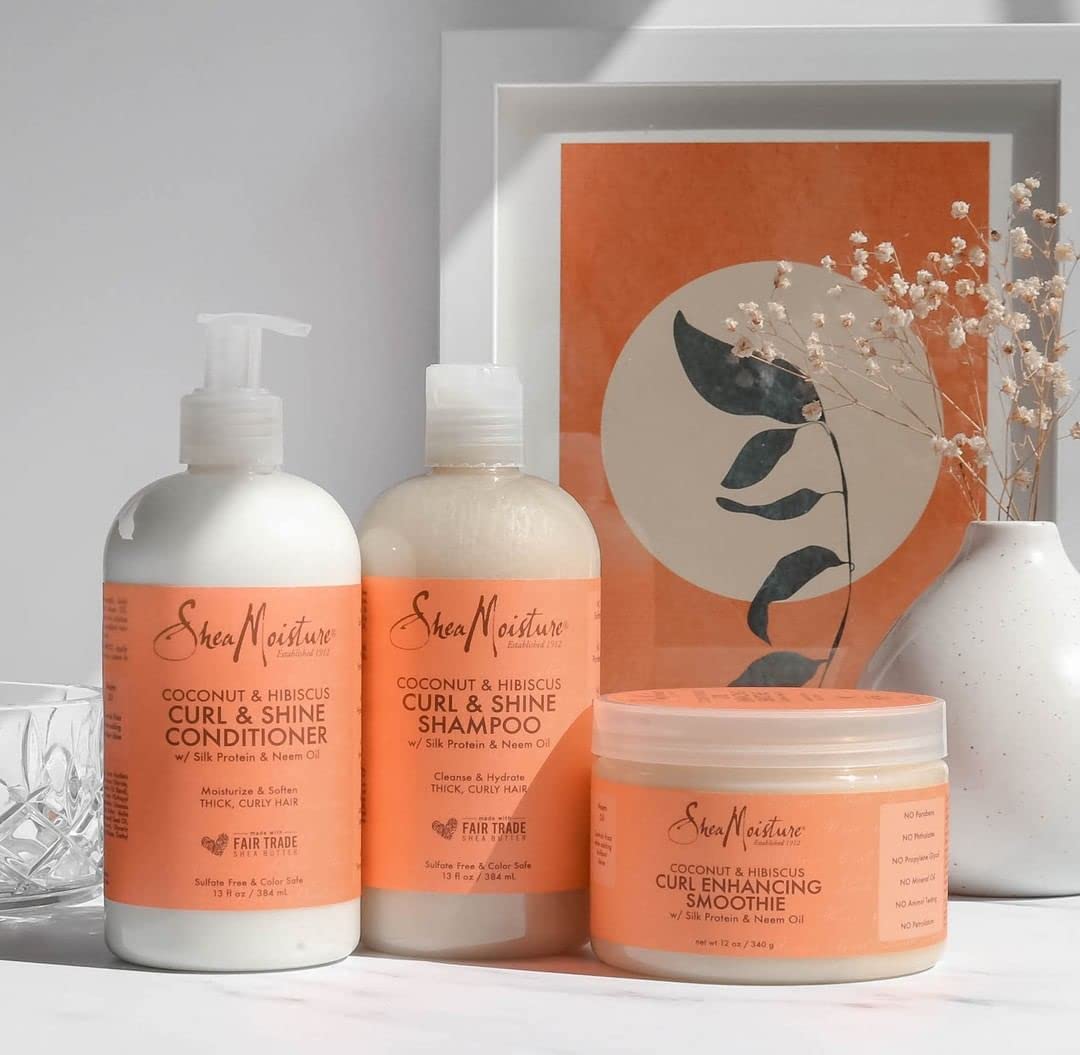 Shea Moisture Coconut & Hibiscus Curl Trio: Shampoo, Conditioner, and Curl Enhancing Smoothie