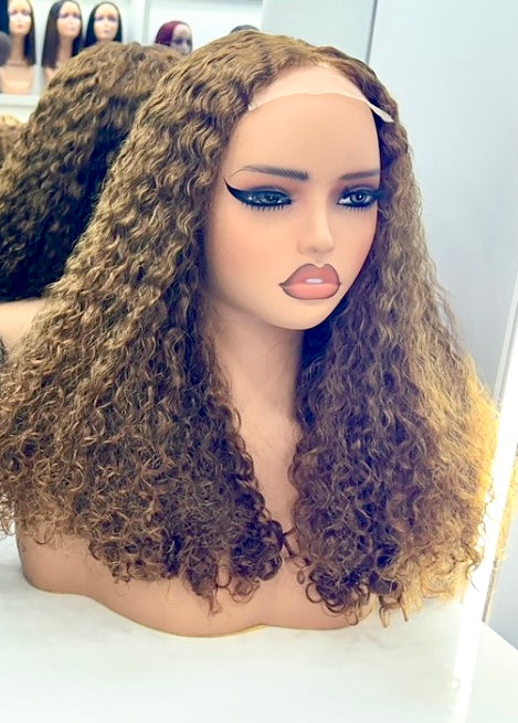 Blonde Mix Curly Human Hair Lace Front Wig