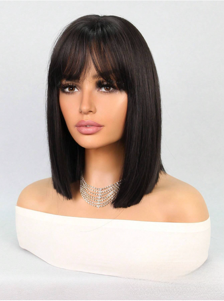 Natural Black Bob Synthetic Wig w/Bangs