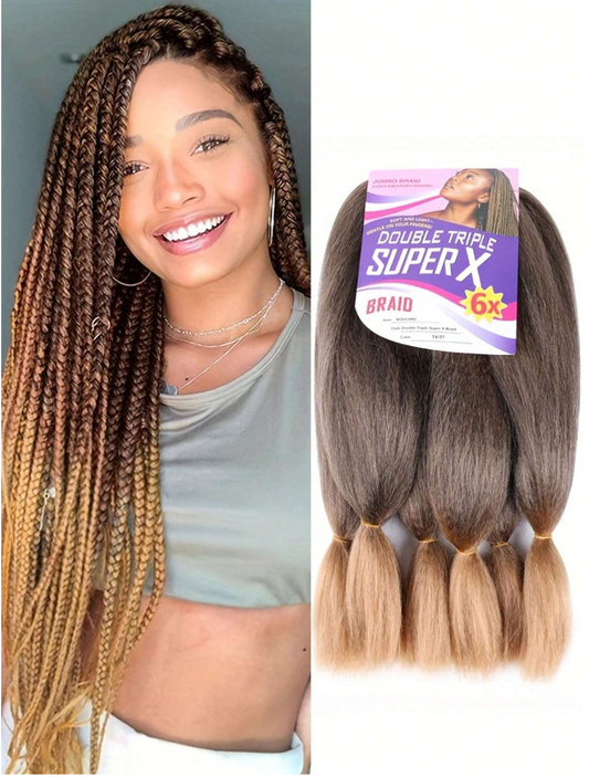 6 Pack Dark Brown/Light Brown 24" Braiding Hair