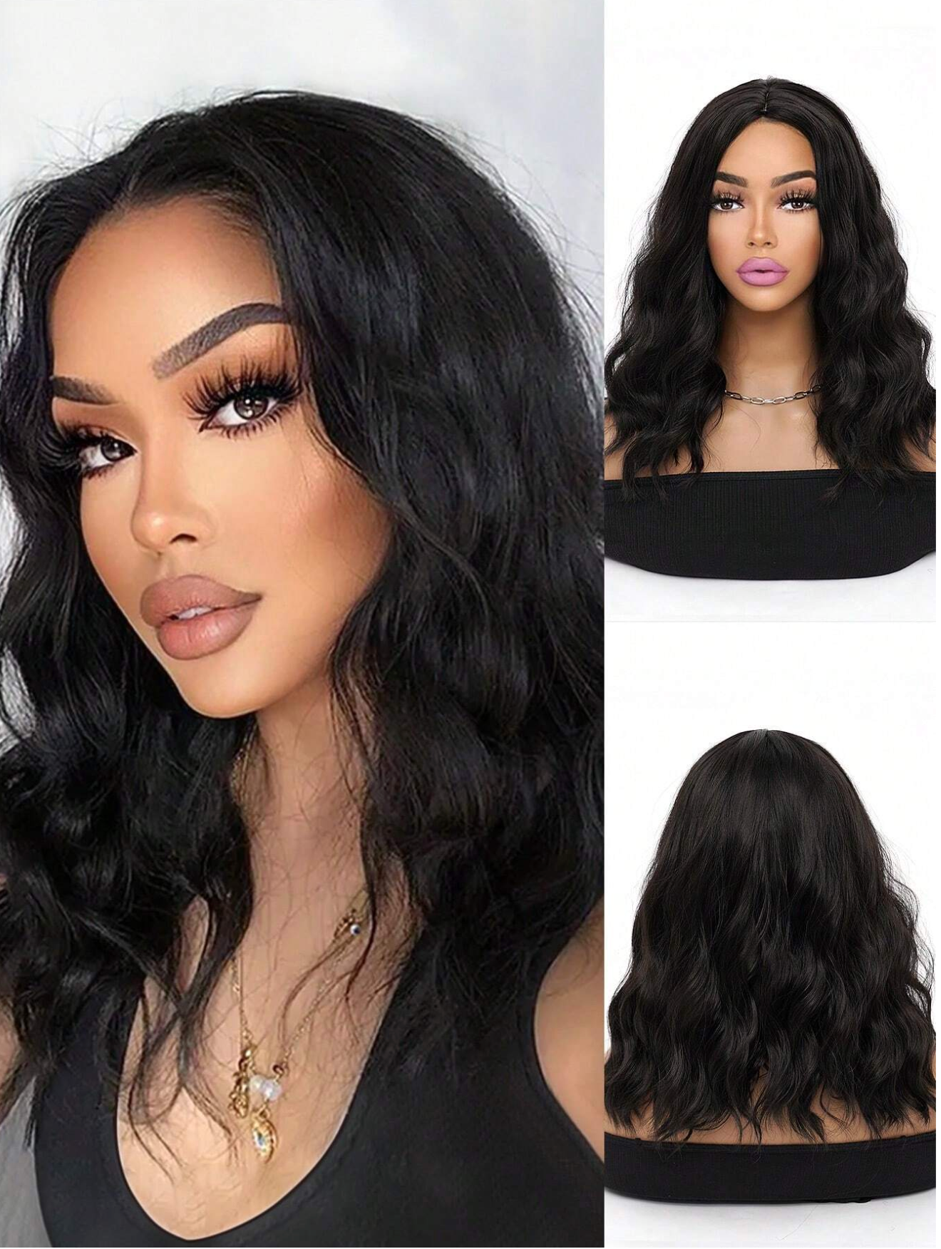 Natural Black Wavy Synthetic 16" Wig