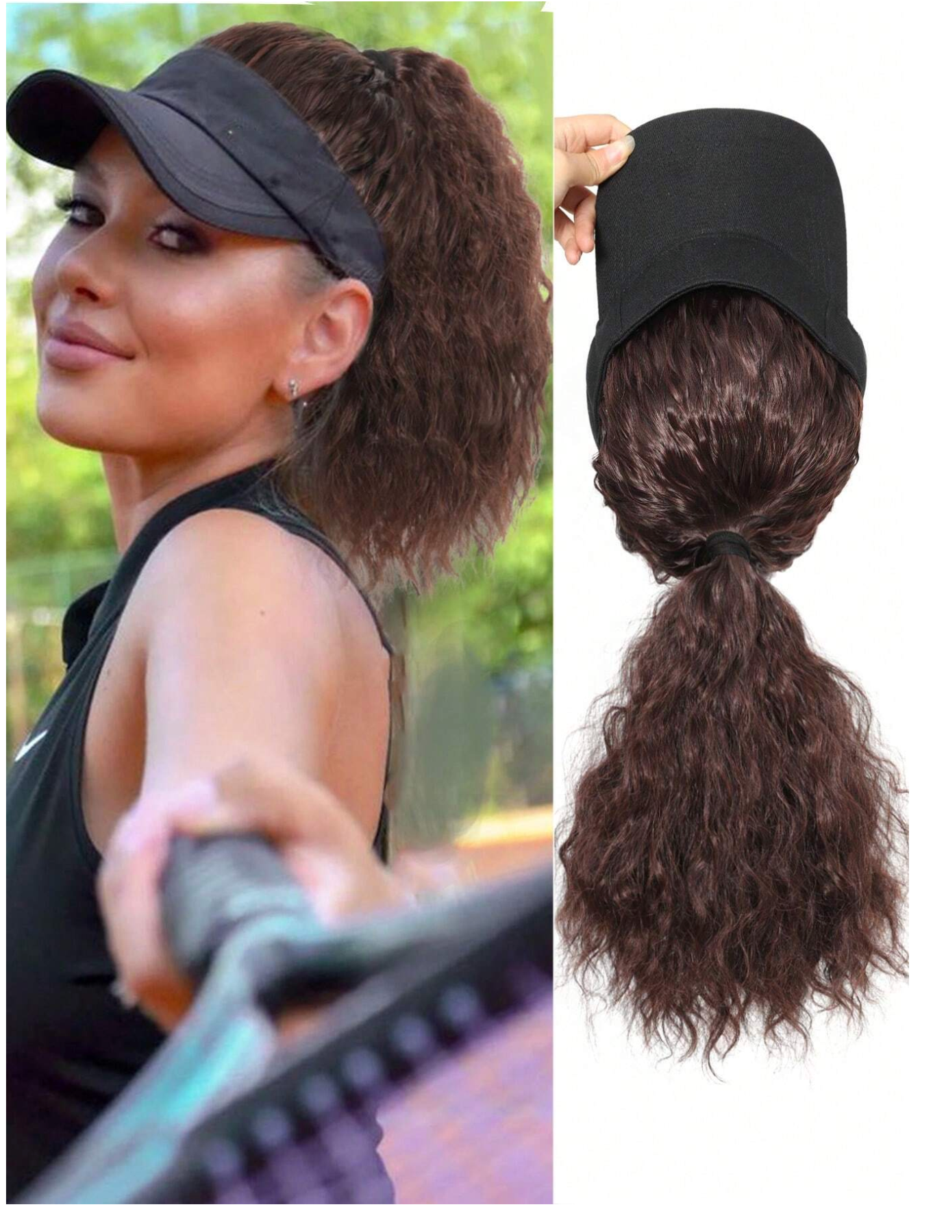Dark Brown Wavy 12" Ponytail Hat Wig