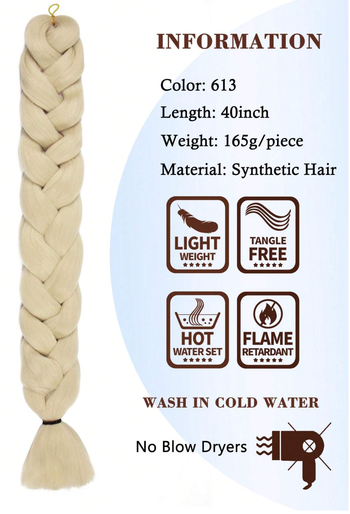 613- Blonde 40" Braiding Hair - (7 Pack)