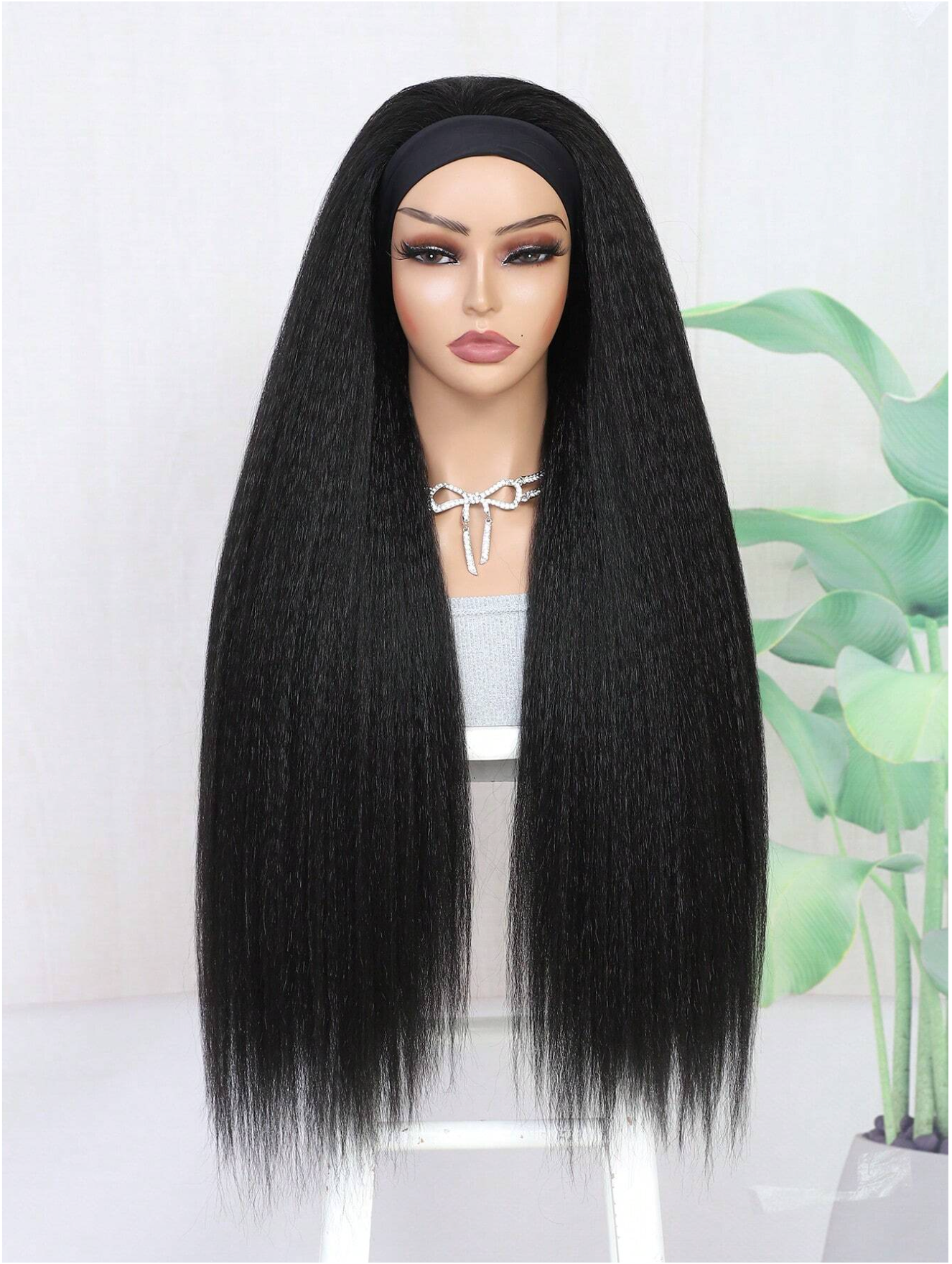 Black Kinky Straight 28" Headband Wig