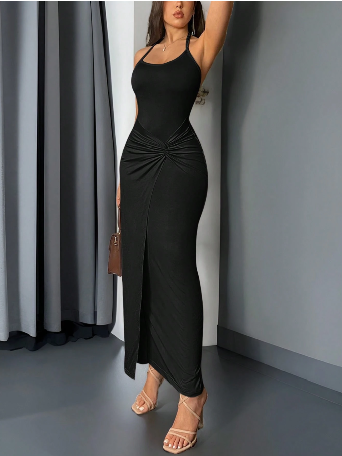Black Knit Twist Sleeveless Maxi Dress