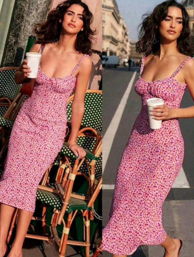 Boho Pink Floral Sleevless Maxi Dress