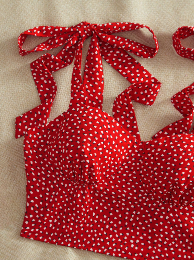 Sweetheart Red Floral Top & Skirt Set