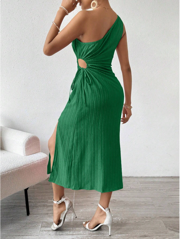 Gorgeous Green One Shoulder Cut Out Midi Dress