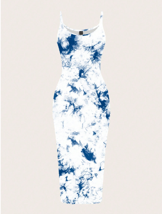 Minimalist Blue & White Dyed Midi Dress