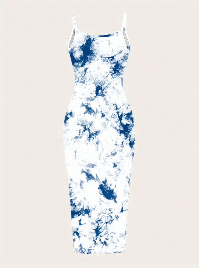 Minimalist Blue & White Dyed Midi Dress