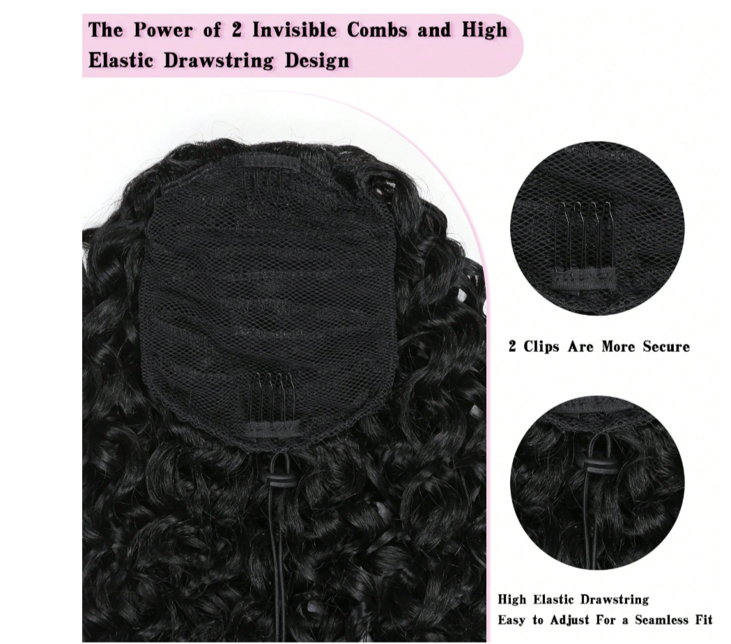 Black 18" Kinky Curly Drawstring Ponytail