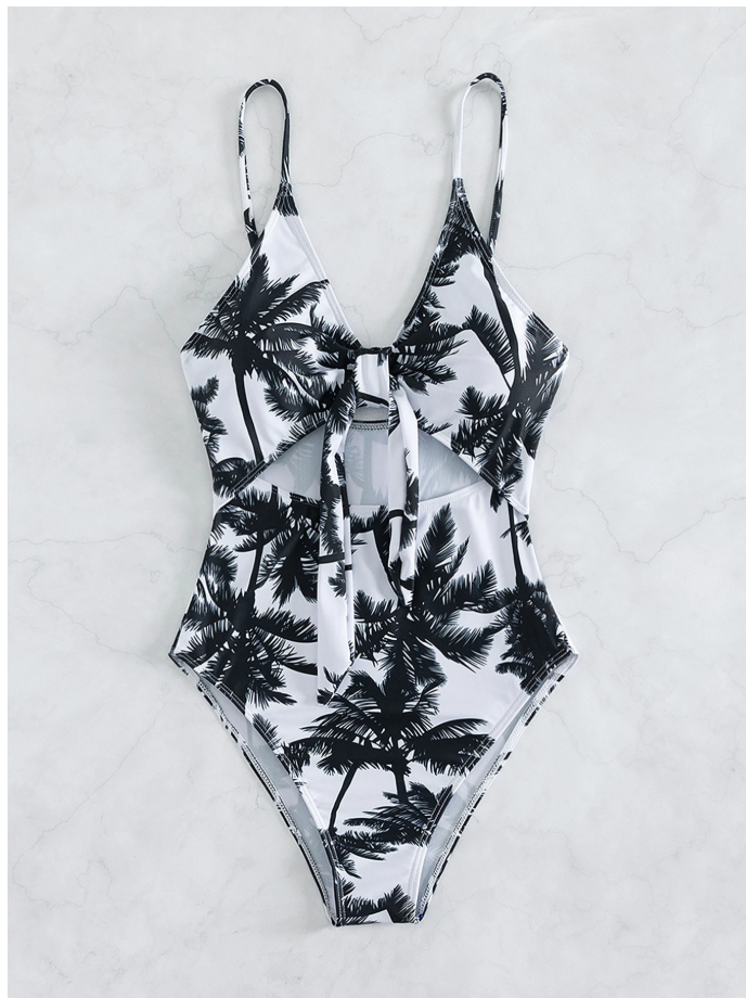 Black & White Tropical Front One Piece Swimsuit