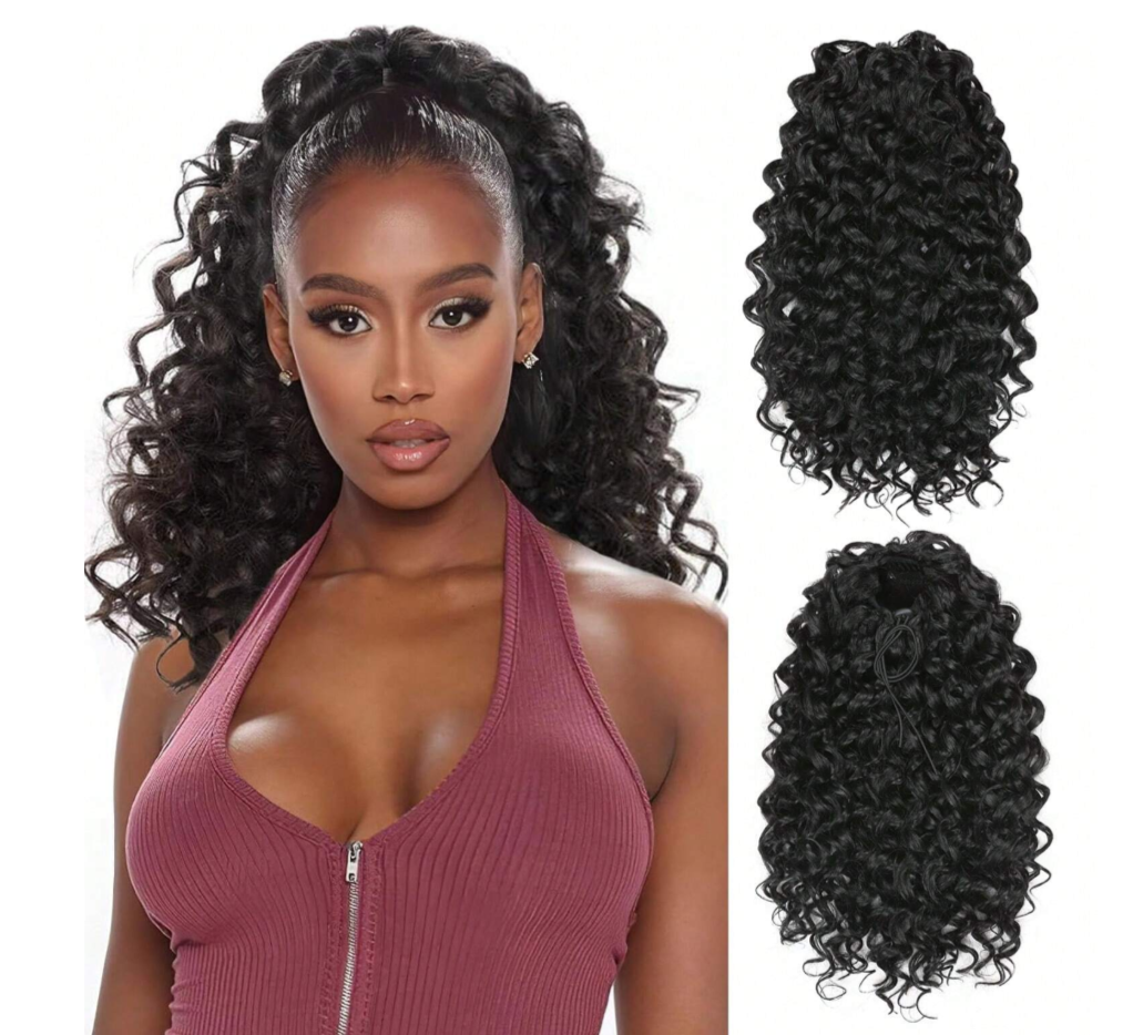 Black 18" Kinky Curly Drawstring Ponytail