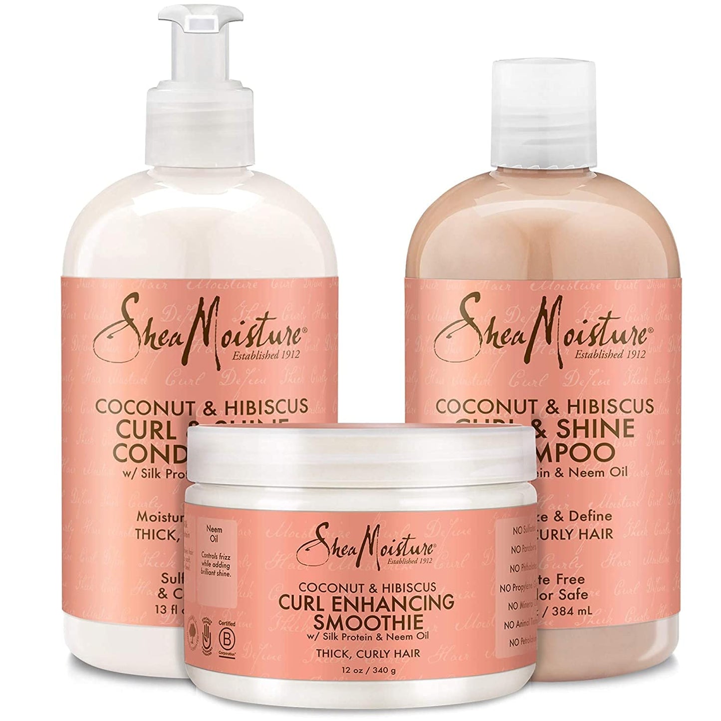 Shea Moisture Coconut & Hibiscus Curl Trio: Shampoo, Conditioner, and Curl Enhancing Smoothie